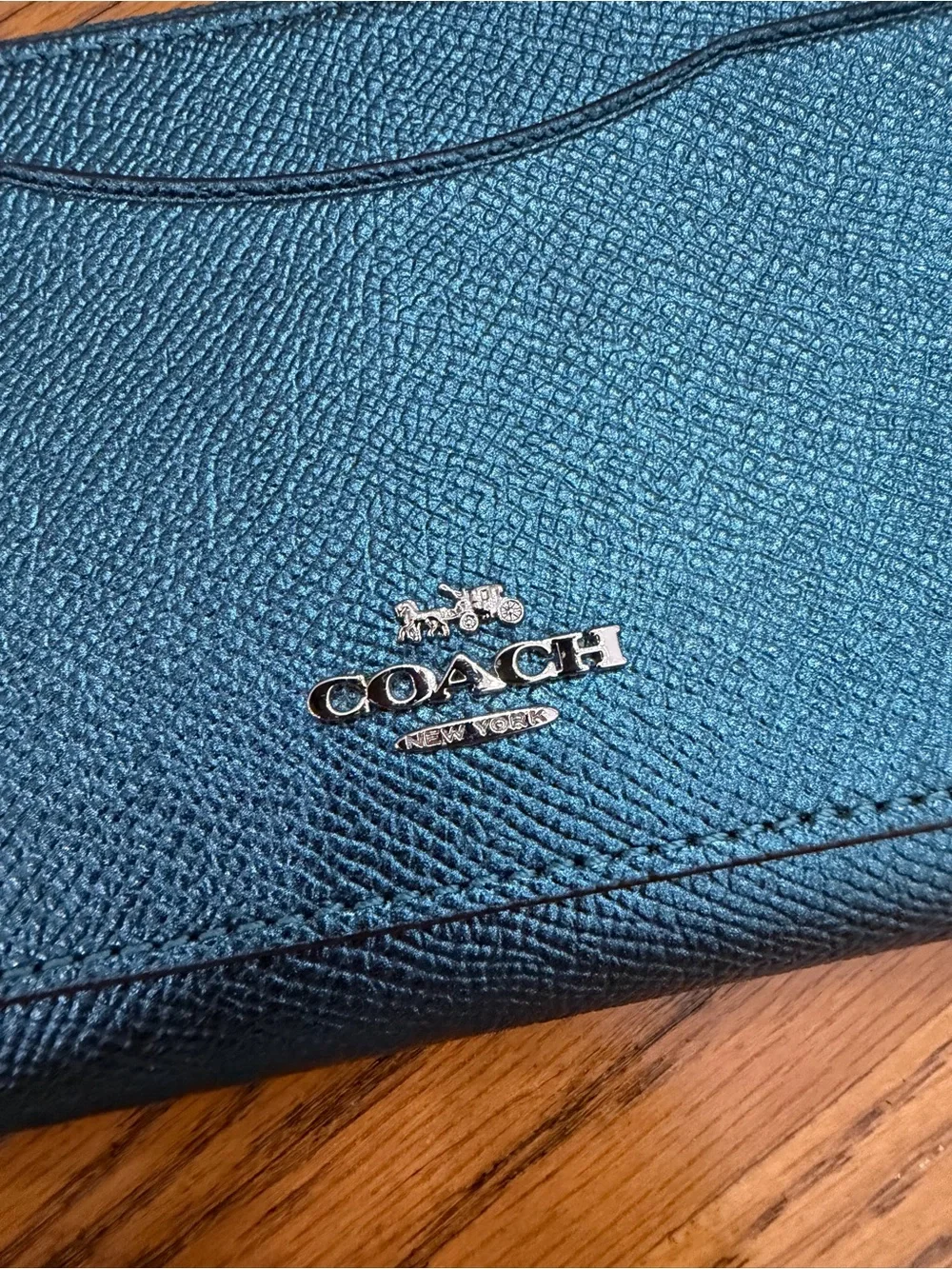 EUC Coach Metallic Blue Zip-Around Leather Wallet